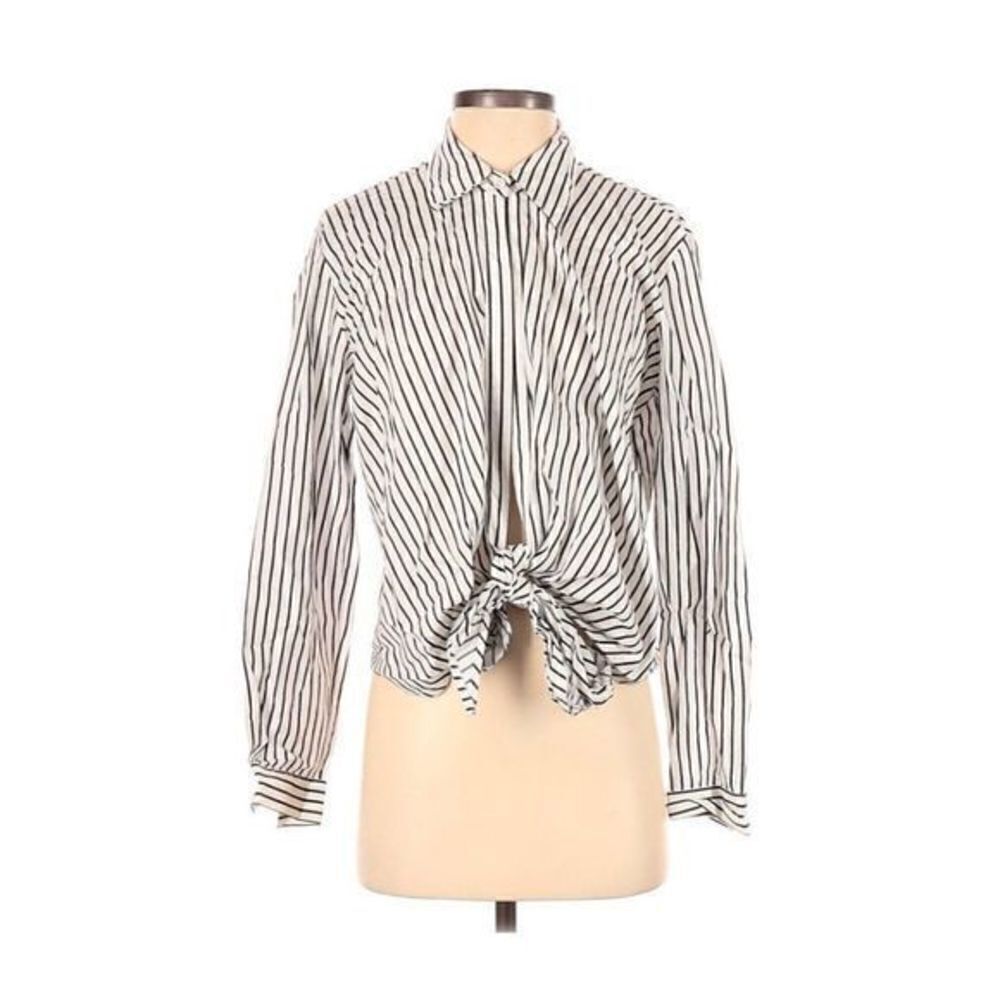 Doncaster Black & White Striped Button Down Blouse